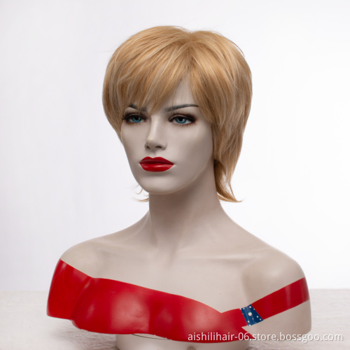 Wholesale heat resistant stort mix flaxen hair 4inch wig synthetic hair wigs for women